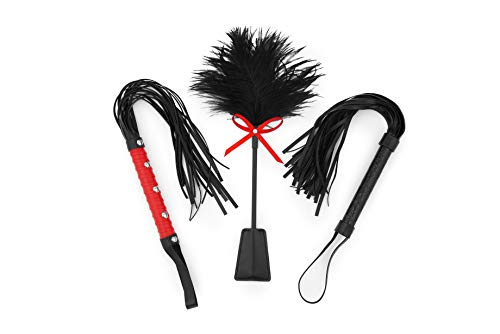 MALINERO 3-in-1 Set French Tickler, Riding Crop, Horse Whip, Leather Whip, Feather Tickler, Whip Tickler, Leather Crop Whip, Horse Whips and Crops, Whip for Couples, Riding Crop Whip