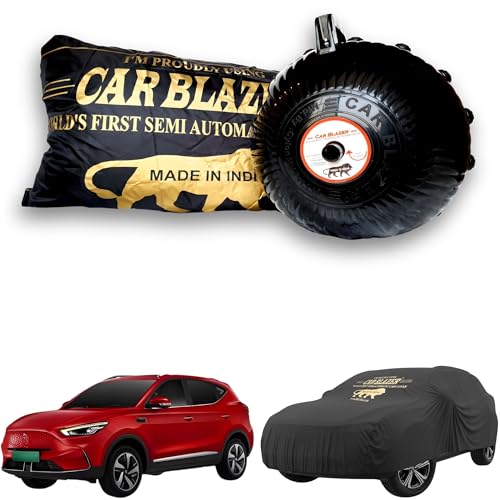 Image of CARBLAZER Portable & Semi-Automatic Full Body Car Covers: Heavy Duty Device| Anti-Theft| Dust & Scratch Proof | Water & Wind Resistant|Custom Fit| Dual-Side Cover, Compatible for MG ZS EV