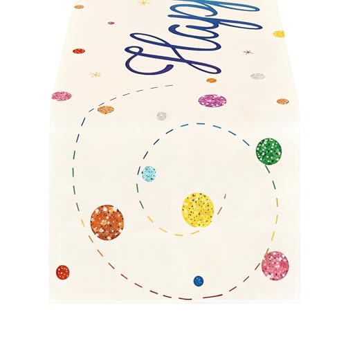 Aniversário caminho de mesa, toalha de mesa de aniversário colorida, corredor de mesa para aniversário, decoração de toalha de mesa para festas de aniversário de crianças, meninos e meninas, 180 x 33