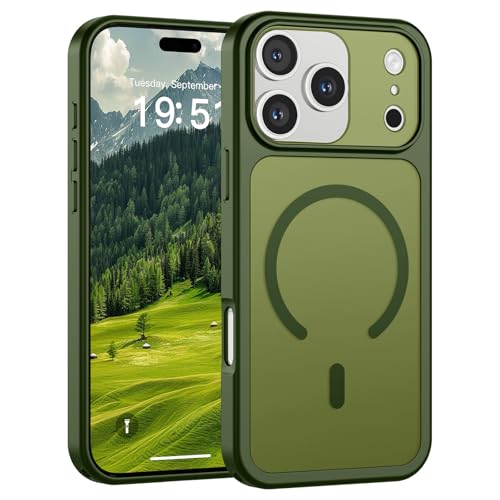 Image of SUPFINE Magnetic for iPhone 17 Pro Max Case Cangling Green | (Compatible with MagSafe)(Military Grade Drop Protection)(Camera Protection)Translucent Matte Phone Cover