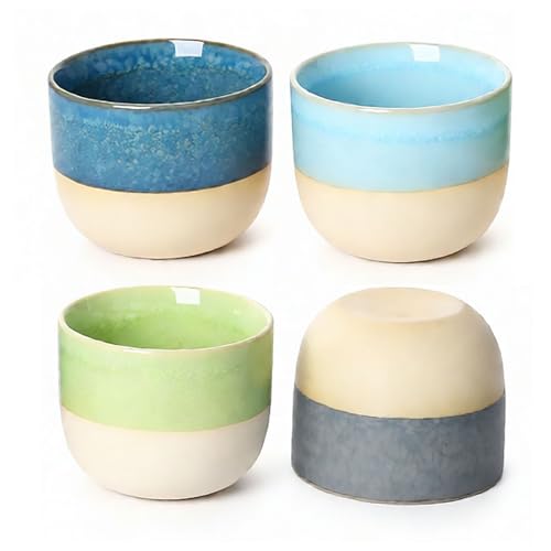 HXXWEUS Lot de 4 Tasses à Expresso en Céramique, Tasses à Expresso Multicolores de 150ml, Tasses à Expresso en Porcelaine Semi Émaillée, pour Thé,...