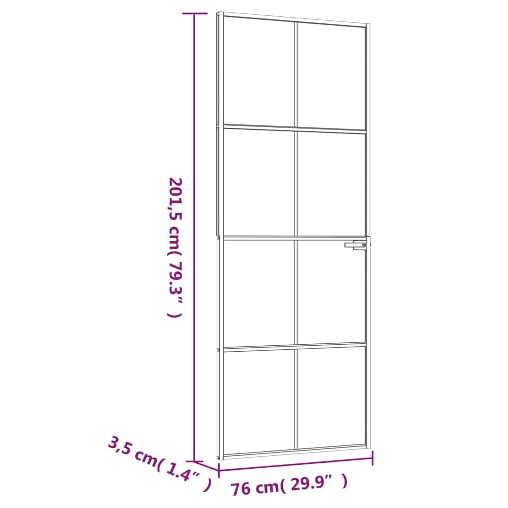 Drzwi wewnętrzne czarne 76 x 201,5 cm szkło hartowane i aluminiumSprzęt Materiały budowlane Drzwi Drzwi domowe