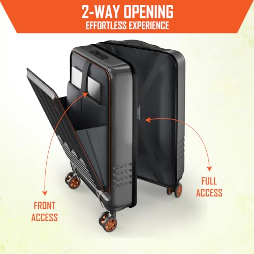 Image of Safari Genius Cabin Trolley Bag with Laptop Compartment, Hardside Polycarbonate Small (55cm) Suitcase | 360 8 Wheel Spinner Travel Luggage| Recessed Combination Lock|Paradox| Gunmetal