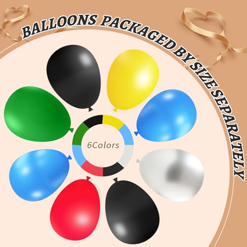 Image of 412Pcs Red Blue Yellow Green Black Balloon Arch Garland Kit, 18 12 10 5 Inch Different Size Latex Balloons for Birthday, Video Game Themed Party