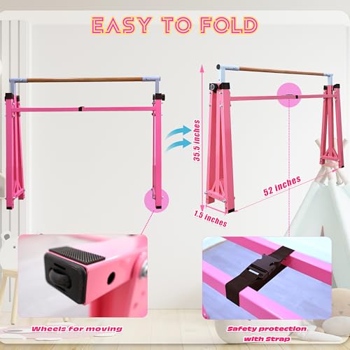 Image of Seliyoo Foldable Gymnastics Bar for Kids Teens Ages 3-18, 5FT /6FT Kip Training Bar -Sturdy Base for Home Training,Adjustable Height 35 inch to 59 inch for, 400 LBS Capacity,Anti-Slip Base & Easy Assembly