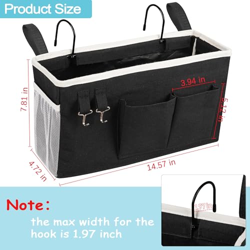 Image of Loghot Bedside Caddy /Bedside Storage Bag Hanging Organizer for Bunk and Hospital Beds,Dorm Rooms Bed Rails,Can be Placed Glasses,Books,Mobile Phones,Keys (2pc Black)