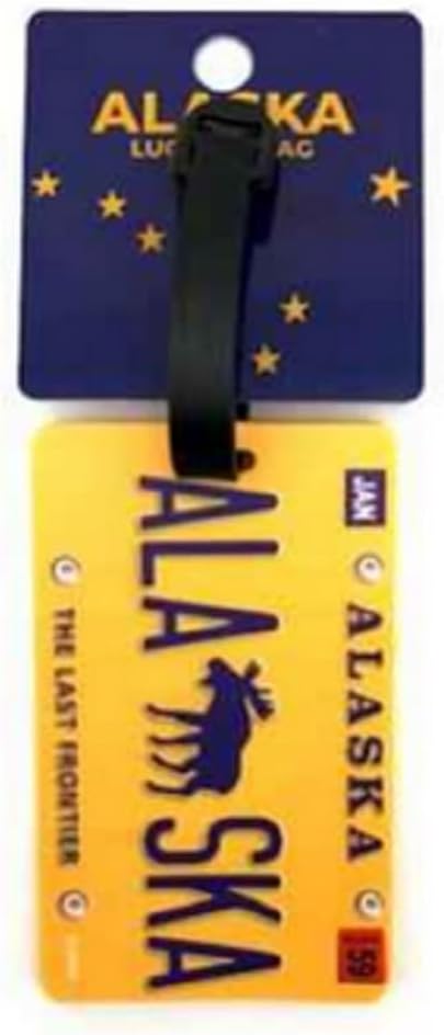 Alaska License Plate Luggage Tag (Yellow Moose)