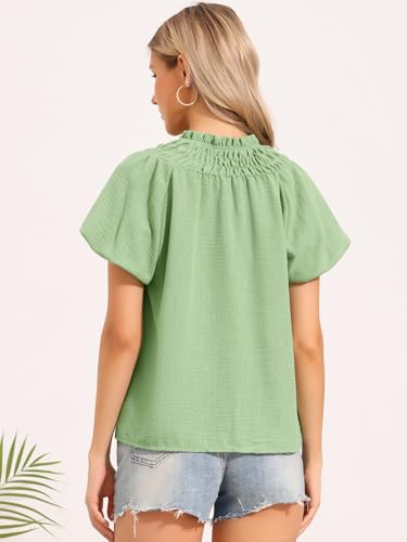 Image of Allegra K Puff Sleeve Tops for Women's Casual Ruched Button Down Shirts