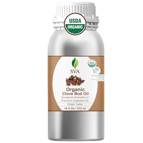 Image of SVA Clove Essential Oil Organic- 16 Fl Oz - 100% Natural Clove Oil - for Diffuser, Hair Care, Face, Skin Care, Aromatherapy, Scalp and Body Massage, Soap and Candle Making