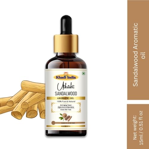 Image of Khadi Sandalwood Essential Oil 15ml | Pure Chandan Oil with Dropper for Skin Care, Hair Care, Bathing, Fragrance | For Stress Relief & Relaxation, Aromatherapy, Diffuser, Soap & Candle Making