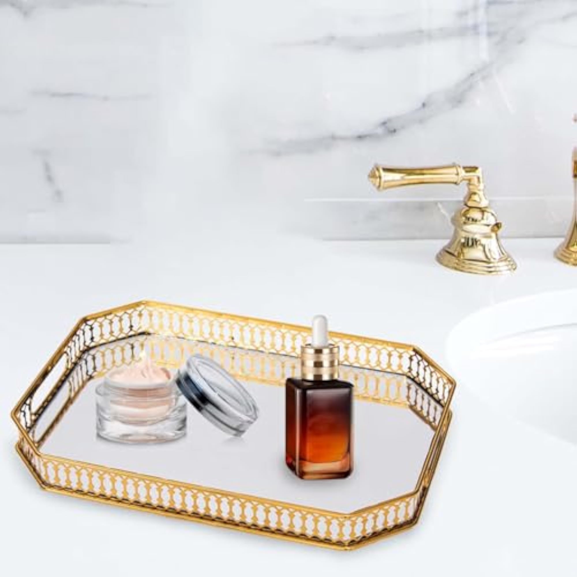 Modern Hollow Handle Makeup Organizer Tray