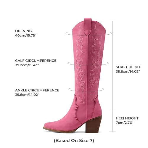 Image of DREAM PAIRS Womens Cowboy Boots Wide Calf Comfortable Pull On Zipper Chunky Heel Pointed Toe Embroidered Western Cowgirl Knee High Boots Ladies Retro Tall Boot