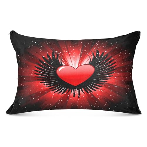 Funda de almohada con alas rojas y negras, tamaño King, funda de almohada de felpa suave con cremallera, cojín para dormitorio, 50 x 101 cm