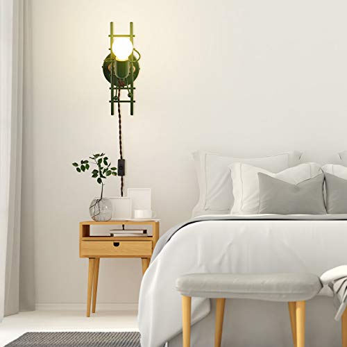 Lustorm 1 Wall Lamp Sconce Decorative For Living Room, Modern Green Wall Lights Fixture Stairs Design With Ul Listed Plug In Cord Metal E26 Holder Base For Bedroom, Kids, Reading(No Bulb) #TOP4
