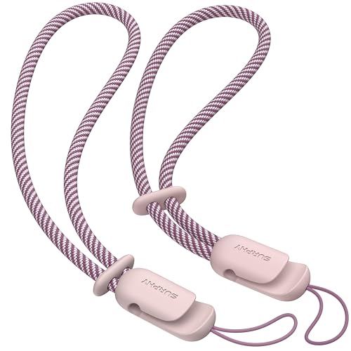 Image of SURPHY 2 Pack Phone Lanyard, Phone Wrist Strap for Case, Camera Wrist Strap | Ultra-Light 2-Color Braided Phone Strap, Cellphone Charm Strap, Anti-Lost Wrist Lanyard for Women and Men, Pink Pink