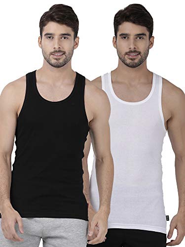 Image of Men's Solid Vest (Pack of 2) (109G-BLACK /Black /White Large)