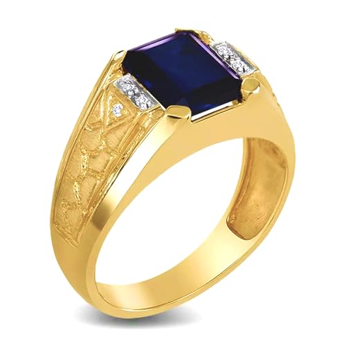 10K/14K/18K Gold 2CT Emerald-Shaped Men's Gemstone Ring,Sapphire/Ruby/Emerald/Black Onyx Luxury Signet Anniversary Rings Engagement Rings Handmade Jewelry for Man Him Father Size 4-162