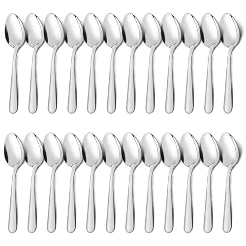 Unokit Dinner Spoons Set Silverware - 24-Piece (6.7 inch) Stainless Steel Spoon, Dessert, Table, Silverware Spoons Only for Home, Kitchen or Restaurant - Mirror Polished, Dishwasher Safe