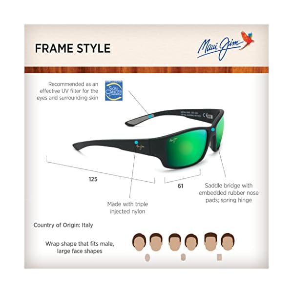 Maui Jim Men's Local Kine Polarized Sport Sunglasses, Blk/Tran Grn/Lt Tran Gry, Large - Image 7