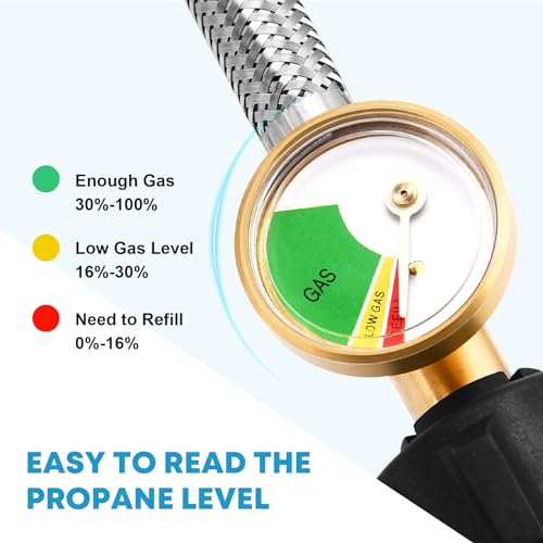 Kohree 6FT Propane Hose Adapter 1lb to 20 lb with Gauge, Propane Tank Grill Hose Adapter for Buddy Heater, Weber Q Grill, Coleman Camping Stove