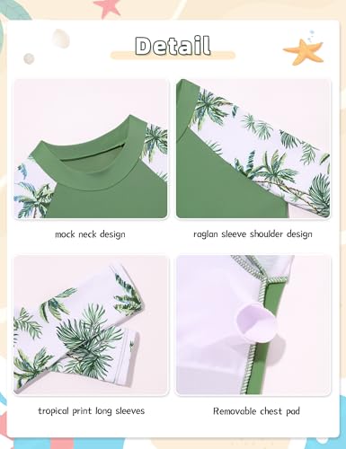 Image of Girls Rash Guard Swimsuits 2 Pieces Long Sleeve Bathing Suits Printed Girls' Swimwear for 6-14Years