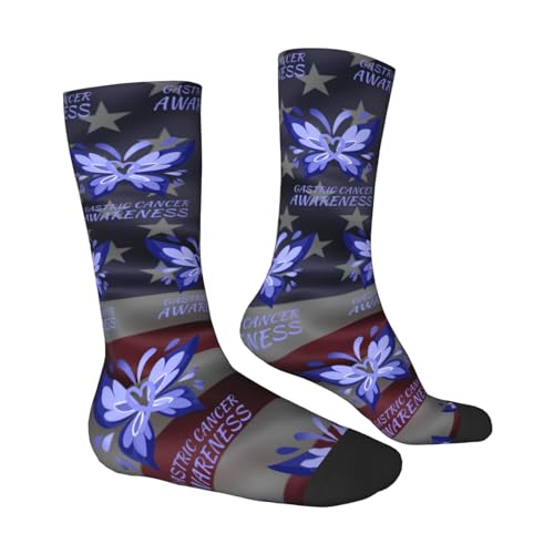 Butterfly Periwinkle Ribbon Gastric Cancer Support Adult Polyester Crew Socks Breathable Moisture-Wicking Athletic Running Gym13