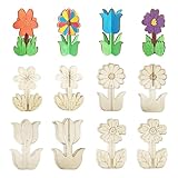 BENIMUS DIY 3D Flower Spring Wood Crafts to Paint, Spring Unfinished Wooden Slices for Craft, Flowers Ornaments for Painting Decorations (32 PCS)