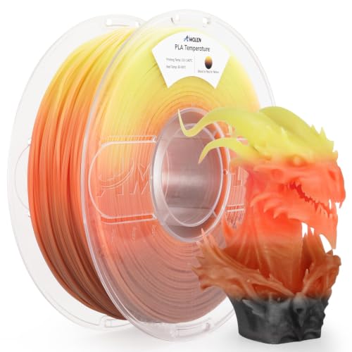 Image of AMOLEN 3D Printer Filament, Triple Color Temp Change Black to Red to Yellow PLA Filament 1.75mm, Cold & Heat Color Change with Temperature, Dimensional Accuracy + /- 0.02mm, 1KG, Fits Most FDM Printers