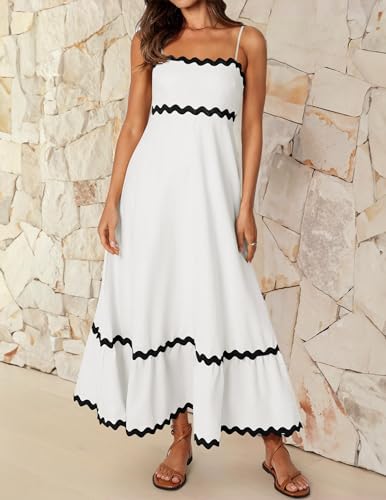 Image of ZESICA Women's 2026 Summer Spaghetti Straps Sleeveless Backless Sundress Flowy Smocked Lace Swing A Line Midi Dress