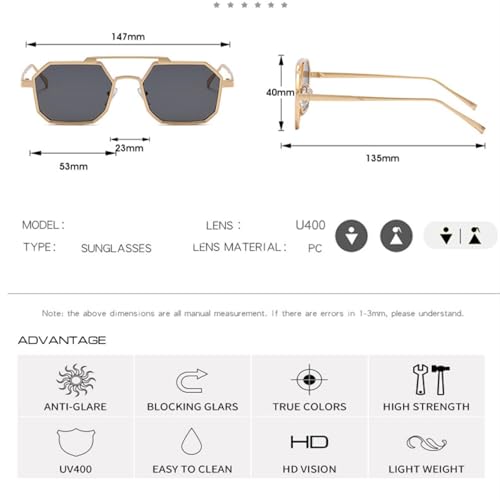 Lunettes de soleil polygonales en métal de style steampunk rétro chic - 7