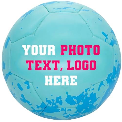PATTONLEX Personalized Soccer Ball – Custom Name, Photo, Number or Logo – Official Size 5 Match & Training Ball – Premium Thermal-Bonded Synthetic Leather Gifts Ball (Light-Blue)