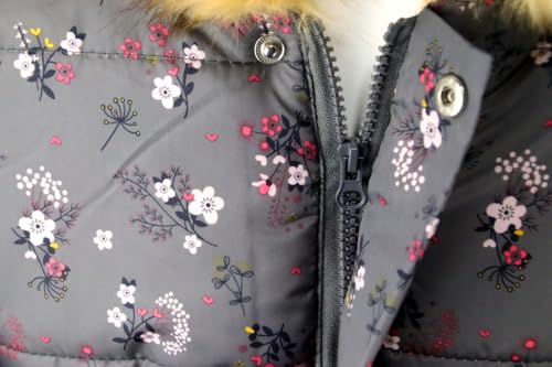 Image of Girl's Winter Coat Jacket Hooded Kids Toddler Flower Print Parka Outwear Warm Cotton Puffer Hooded Jacket