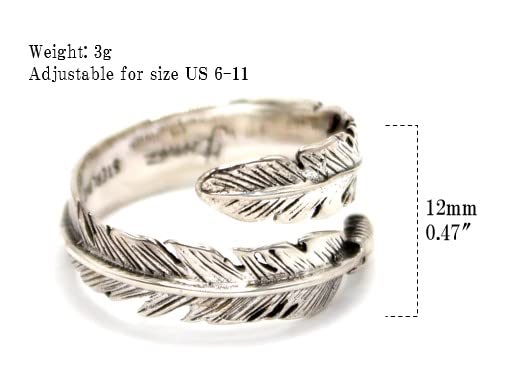 COSUMOSU 925 Sterling Silver Feather Ring Adjustable4