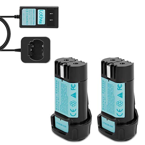 Lotive 2 Packs 8V 1500mAh Lithium-ion Battery Replace for Dewalt 8V Battery DCB080 and Fit for Dewalt DCB095 DCF680 DCF680G2 DCF680N1 DCF680N2 DCF682 DCL023 DW4390 with one charger