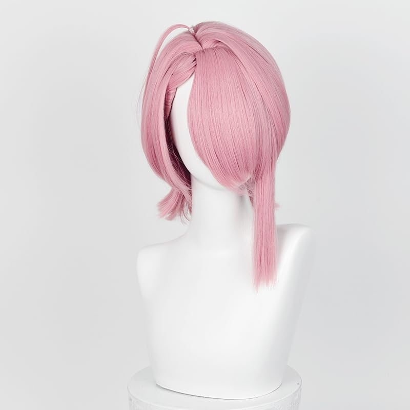 Image of Half and Half Aira Shiratori Cosplay Wig Short Pink Anime Wigs with Side Part Bangs for Women Deep Pink Wigs for Halloween Party Daily Costumes