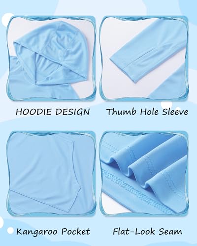Image of Boys Rash Guard Hoodie UPF 50+ Long Sleeve Sun Protection Swim Shirt