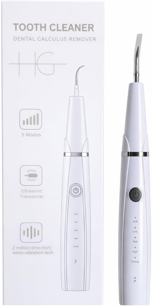 Kit Pulizia Denti Elettrico - Rimuovi Macchie Superficiali con Luce LED - Strumento Cosmetico per Igiene Orale Domestica con Vibrazione ad Alta Frequenza, Ricaricabile Type-C (Bianco)