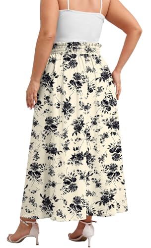 Xpenyo Womens Plus Size Maxi Skirts Summer Elastic High Waisted Boho Casual Beach Flowy Swing Long Skirts with Pockets2