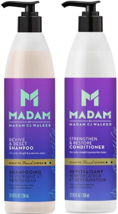 MADAM Revive & Reset Shampoo, Strengthen & Restore Conditioner Set for Dry, Damaged, or Thinning Hair, White/purple
