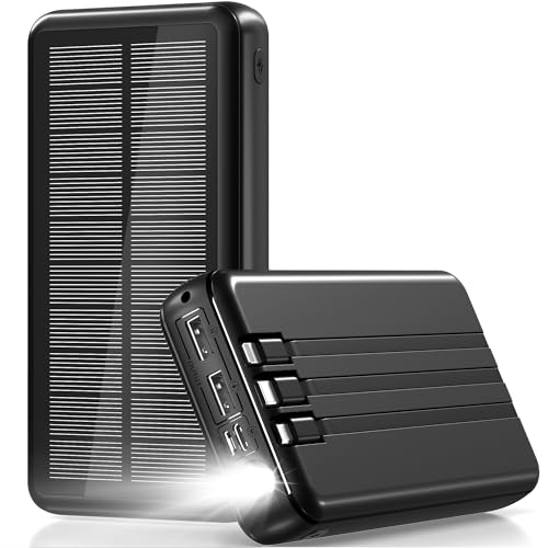 Solar Powerbank 48000 mAh mit 3 Kabeln, Solarpanel mit 3 Ausgängen und 2 Eingängen, Powerbank...