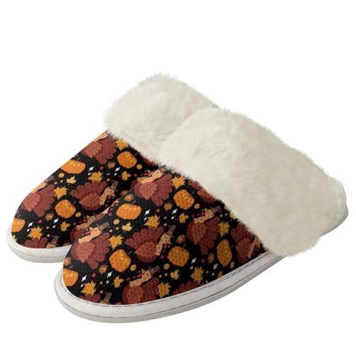 Howilath Thanksgiving Slippers for Women Men Cute Fuzzy Slippers Closed Toe Warm Plush Bedroom Shoes for Holiday Daily Wear