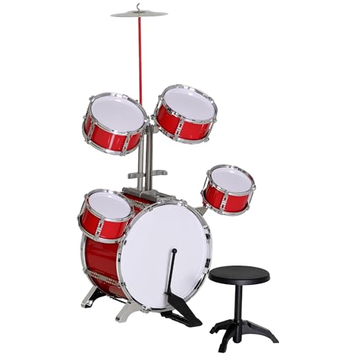 AIYAPLAY Set Batteria per Bambini da 5 Pezzi con Grancassa con Pedale, Tamburi, Piatto e Sgabello, Gioco Musicale per...
