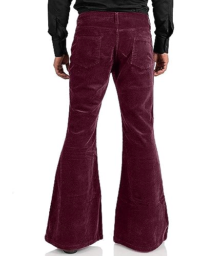 Image of Men's Corduroy Vintage Bell Bottom Pants 70s,Disco Stretchy Flared Pants Fit 60s 70s Outfits for Men,Mens Bell Bottom Jeans.