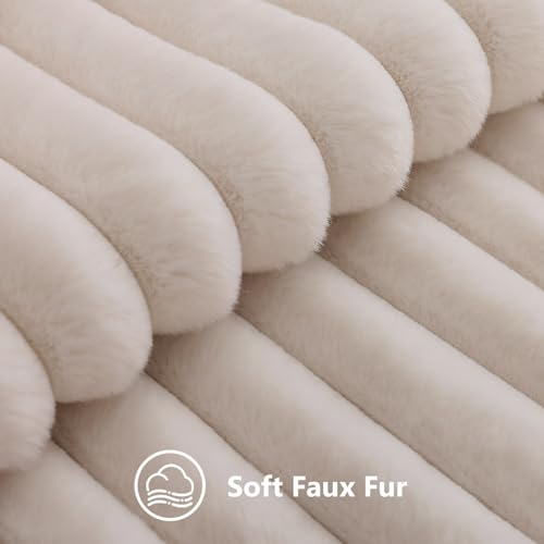 Image of decorUhome Fall Cozy Faux Fur Throw Pillow Covers 20x20 Set of 2 Decorative Soft Plush Striped Modern Farmhouse Boho Couch Pillow Cases with Velvet Back for Sofa Bed Living Room, Beige