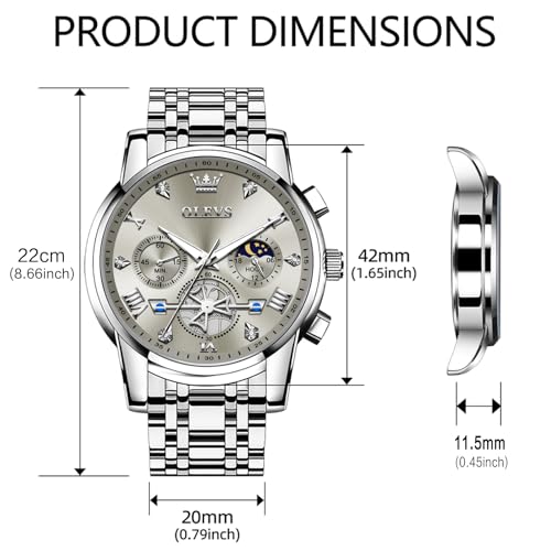 Image of OLEVS Watches Men Waterproof Luxury Big Face Mens Watch Stainless Steel Quartz Analog Dress Watches for Men Luminous Multifunction Man Watch Relojes De Hombre