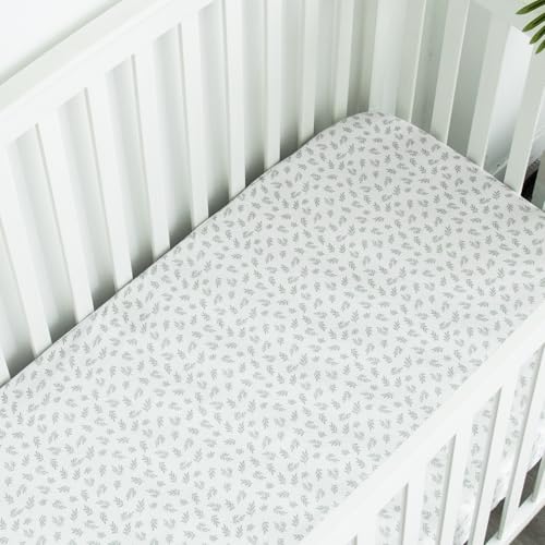 Mini Crib Sheets 4 Pack for Baby Boys & Girls, Neutral Mini Crib Sheet Fitted 38'' x 24'' for Standard Mattress, Ultra Soft Material Baby Mini Sheet, Aqua Leaf