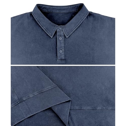 Mens Regular Fit Fashion Polo Shirts Vintage Washed Denim Classic Long Sleeve Button Up Sweatshirt Cotton Tees4