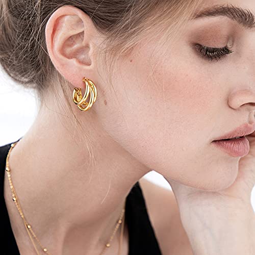 SWEETV Chunky Hoop Earrings for Women, 925 Sterling Silver Post Triple Open Hoops, Diameter 15/20/30MM2