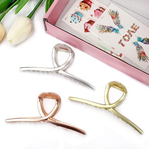 Hair Claw Clips Big Hair Claw Shark Hair Claw Barrette Matte Metal Hair Clamps Strong Hold Barrette Large Hair Accessories For Women And Girls 3 Pcs (Matte Silver, Gold, Rose Gold) #TOP4