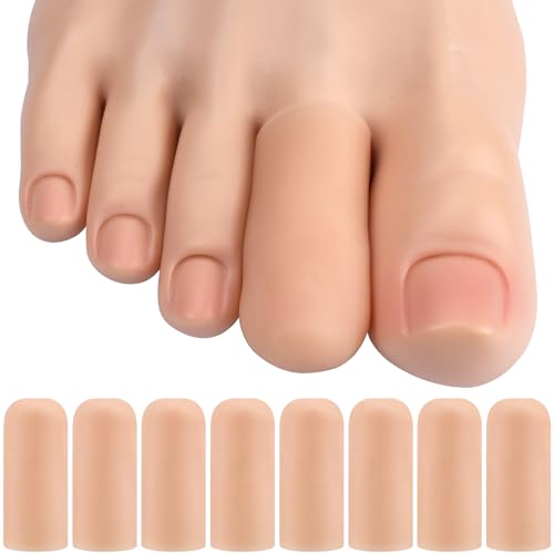 Alpinleux 8 Pack Gel Toe Protectors, Soft Elastic Toe Covers for Big Toe, Toenail Cushions Toe Cap Toe Sleeves for Ingrown Toenails, Missing Toenails, Blisters, Corns, Calluses (Beige)